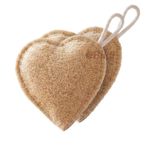 Bikli Natural Loofah for Bathing, Heart Shape, Pack of 2