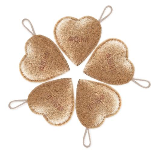 Bikli Natural Loofah for Bathing, Heart Shape, Pack of 3