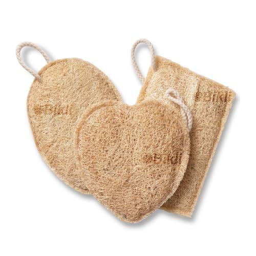 Bikli Natural Loofah for Bathing, Mixed Shapes, Pack of 3