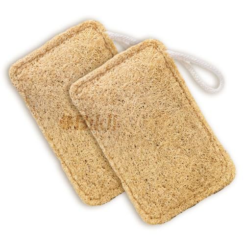 Bikli Natural Loofah for Bathing, Rectangle Pad, Pack of 2